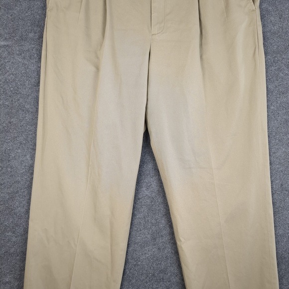 L.L. Bean Mens Khaki Double Pleated Chino Pants 100% Cotton Tan Size 37 - Picture 6 of 15